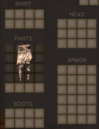 Clothing slots in the character inventory